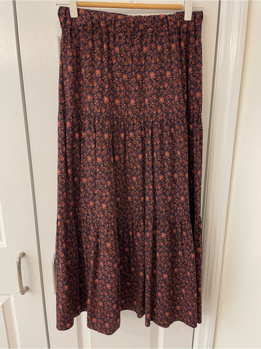 Madewell Floral Tiered Maxi Skirt - Black with Rust Floral